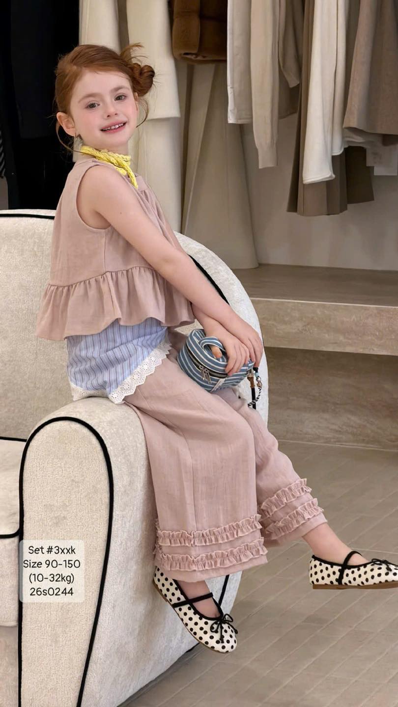 Set áo sát nách mix quần bèo tiểu thư bé gái