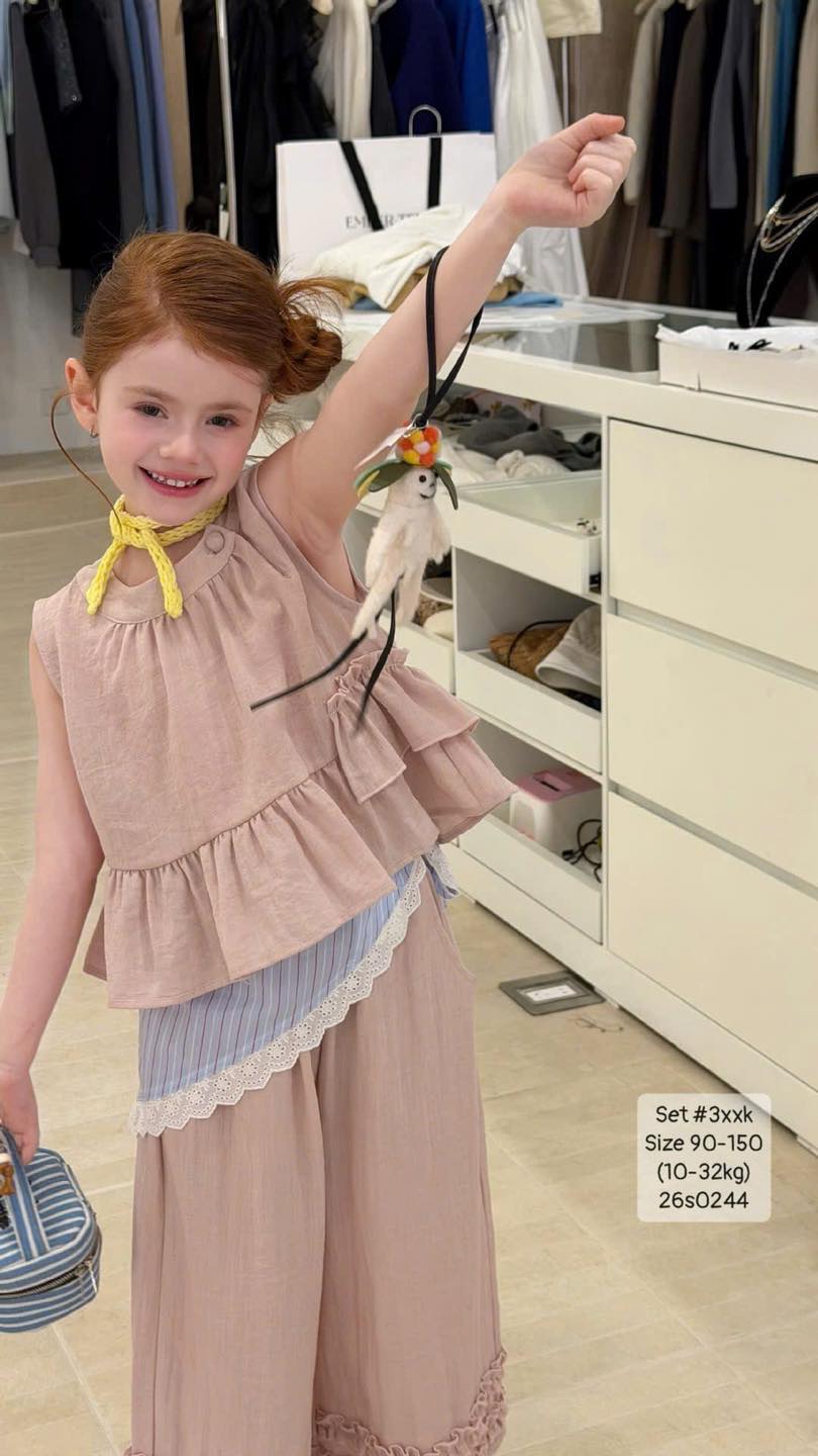 Set áo sát nách mix quần bèo tiểu thư bé gái