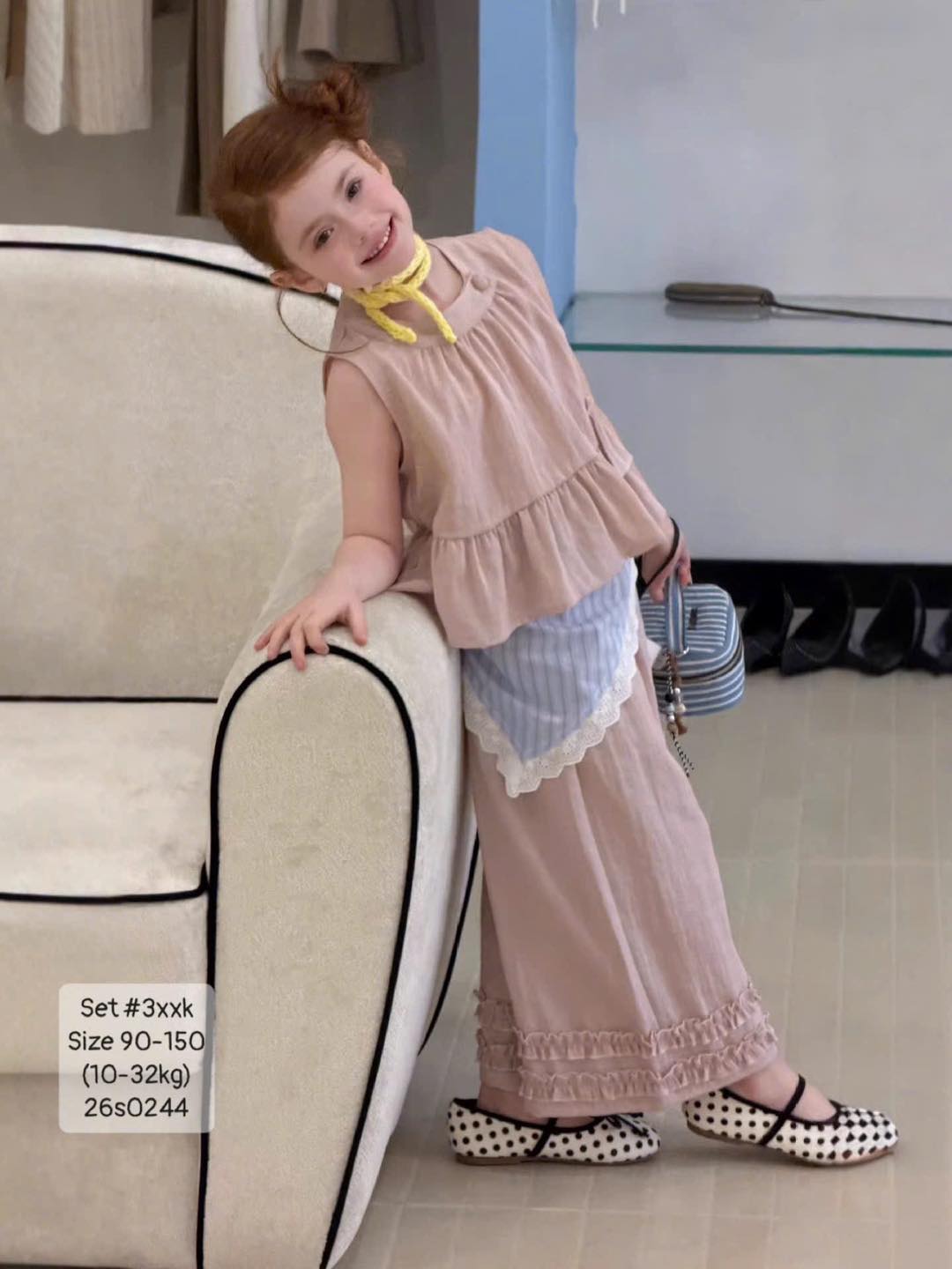 Set áo sát nách mix quần bèo tiểu thư bé gái