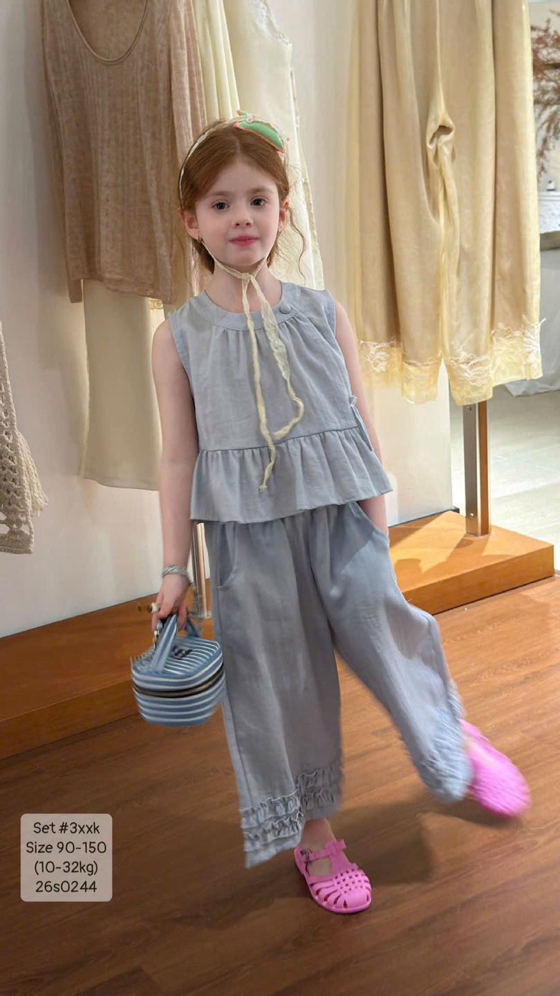 Set áo sát nách mix quần bèo tiểu thư bé gái