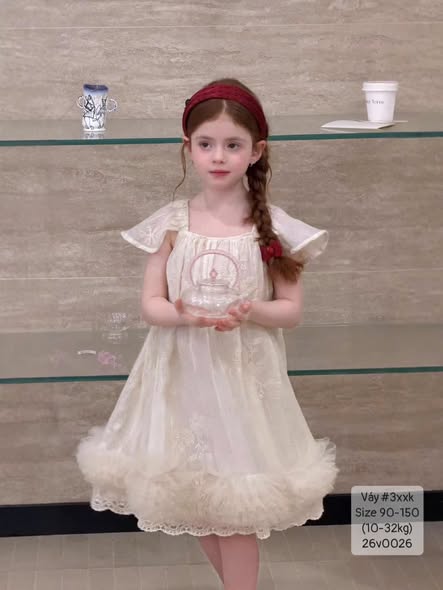 Váy dây thêu hoa lai bồng siêu xinh bé gái