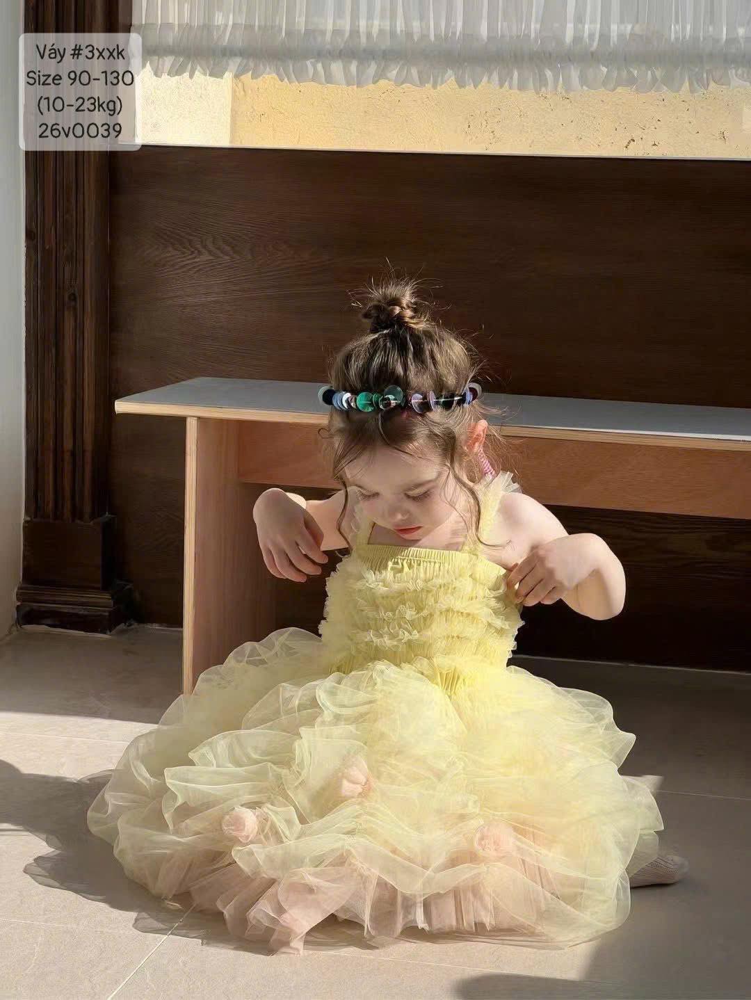 Váy dây công chúa nhún ngực cục bông siêu xinh dành cho bé gái
