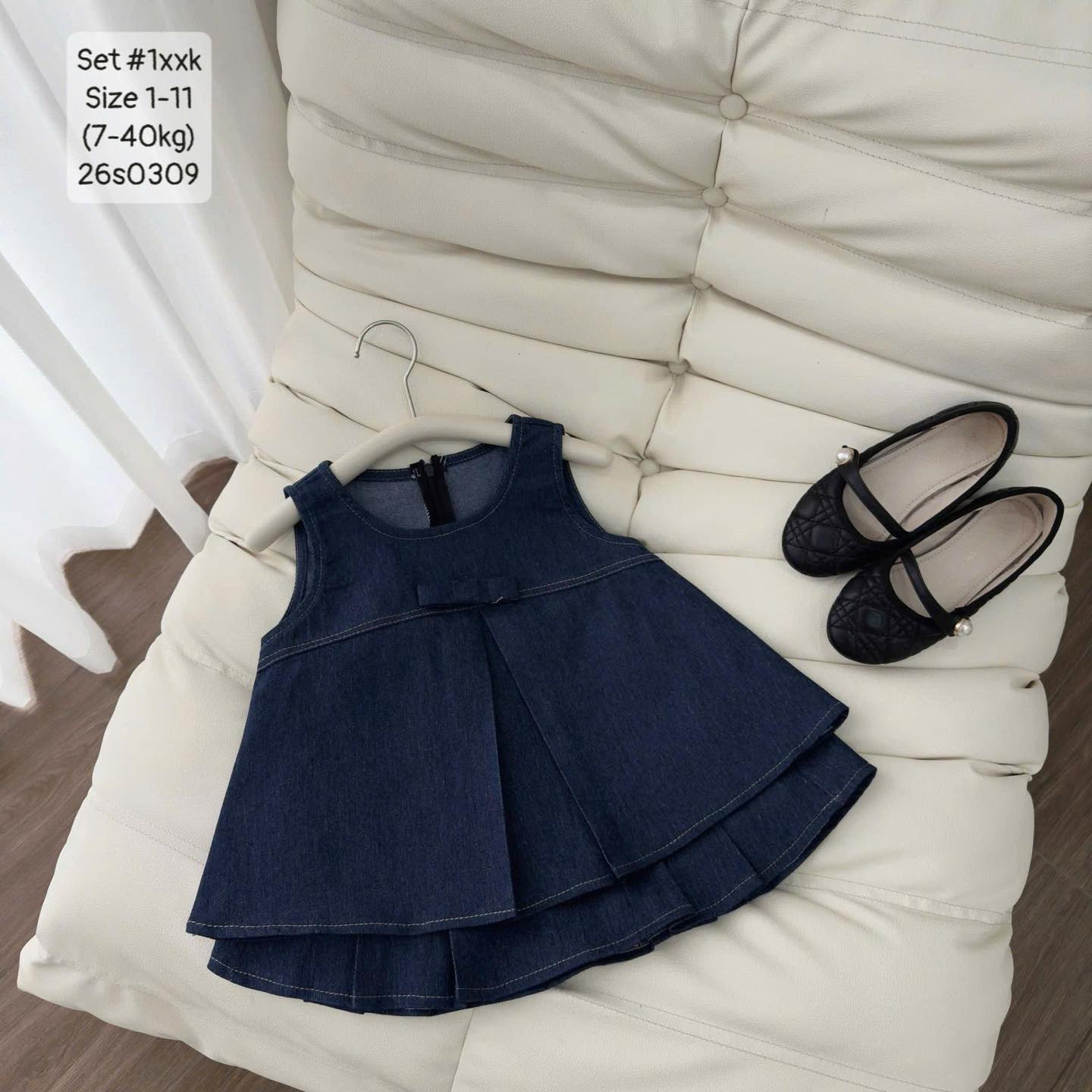 Set jeans áo babydoll nơ mix chân váy cho bé gái