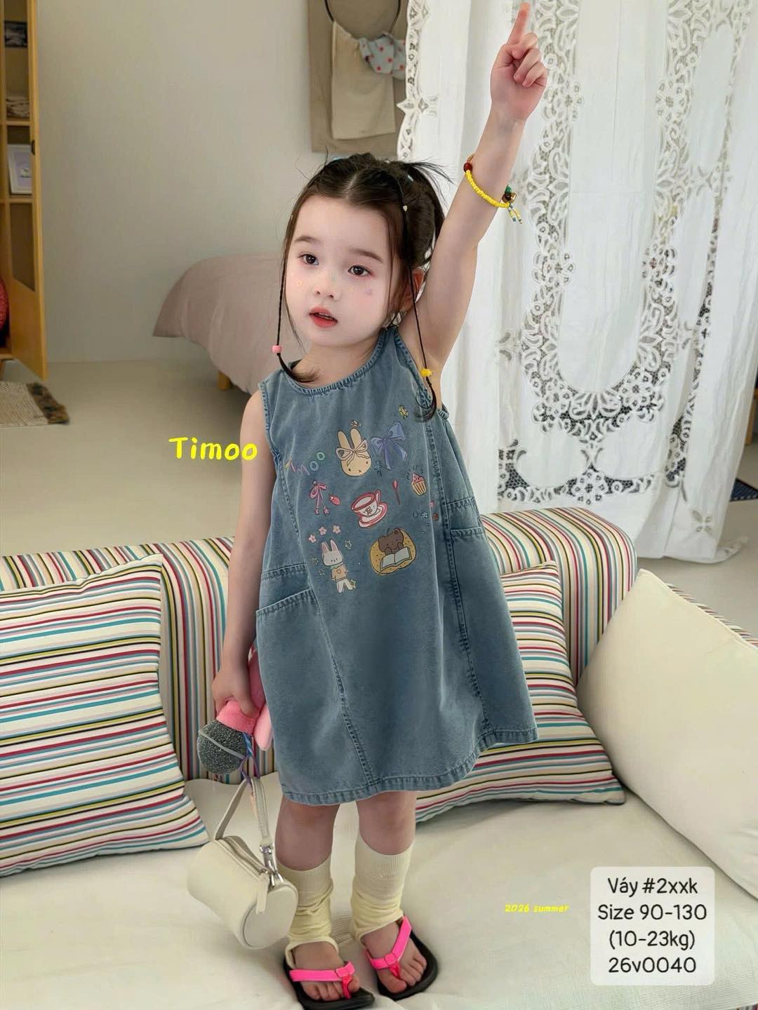 Váy jeans gấu thỏ nơ siêu đáng yêu cho bé gái