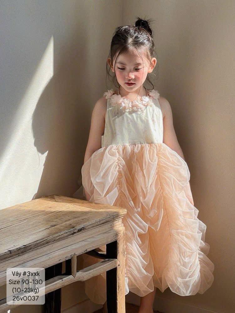 Váy công chúa cổ yếm hoa bồng siêu xinh cho bé gái