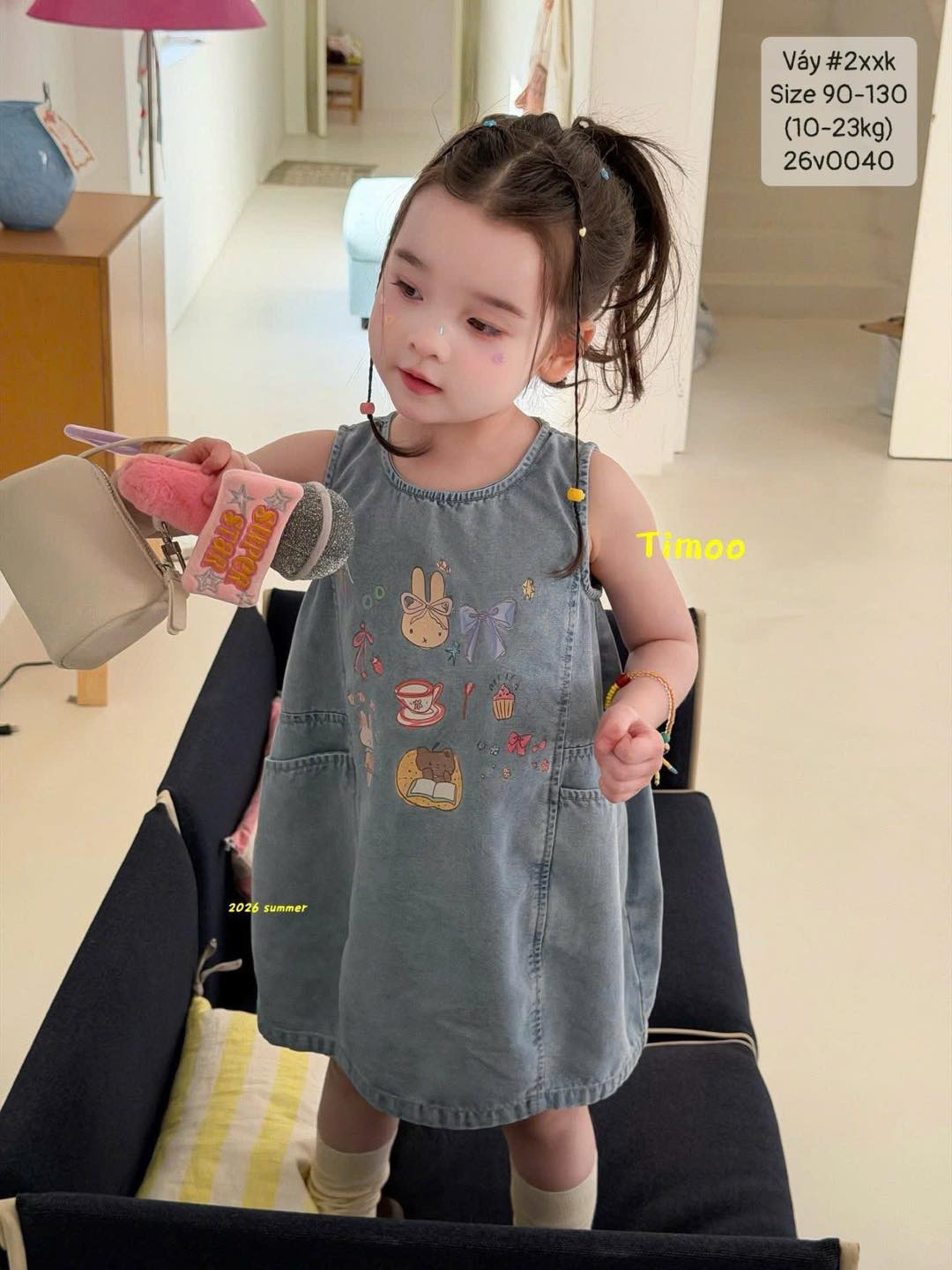 Váy jeans gấu thỏ nơ siêu đáng yêu cho bé gái