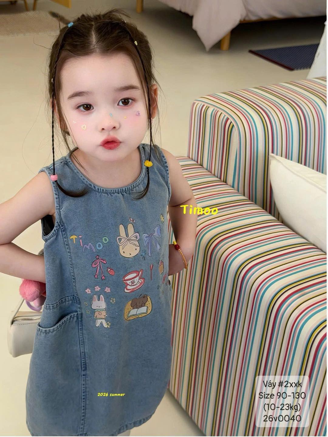 Váy jeans gấu thỏ nơ siêu đáng yêu cho bé gái