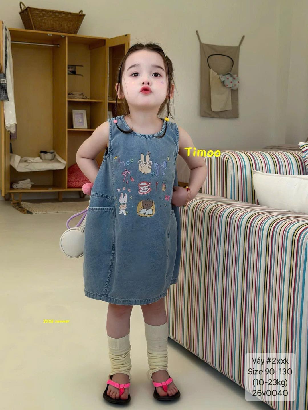 Váy jeans gấu thỏ nơ siêu đáng yêu cho bé gái