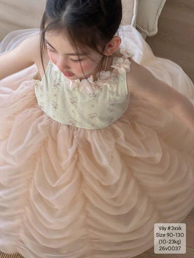 Váy công chúa cổ yếm hoa bồng siêu xinh cho bé gái