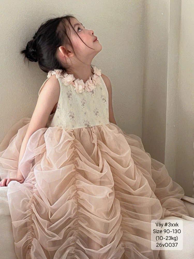 Váy công chúa cổ yếm hoa bồng siêu xinh cho bé gái