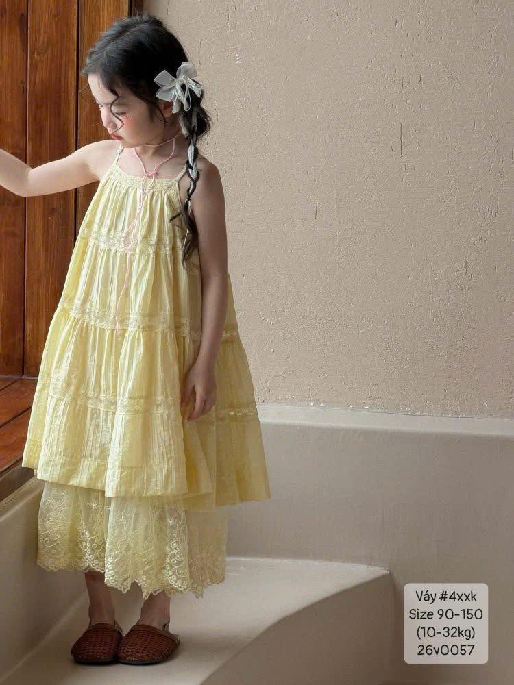 Váy lai ren cổ yếm siêu xinh cho bé gái