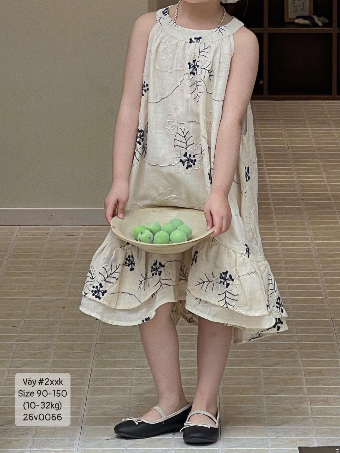Váy yếm thô đuôi cá thêu hoa siêu xinh cho bé gái