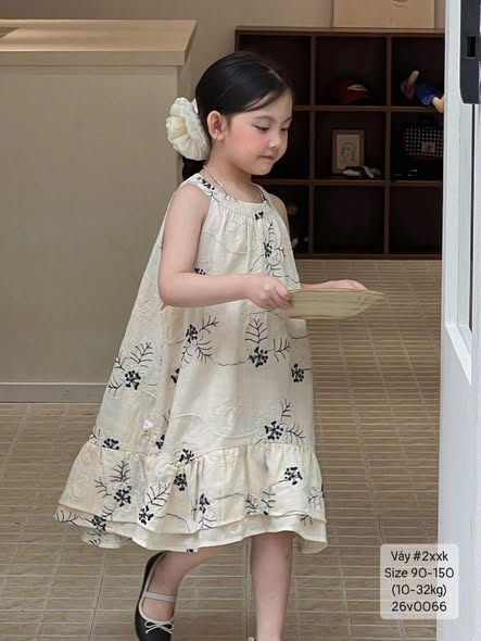 Váy yếm thô đuôi cá thêu hoa siêu xinh cho bé gái