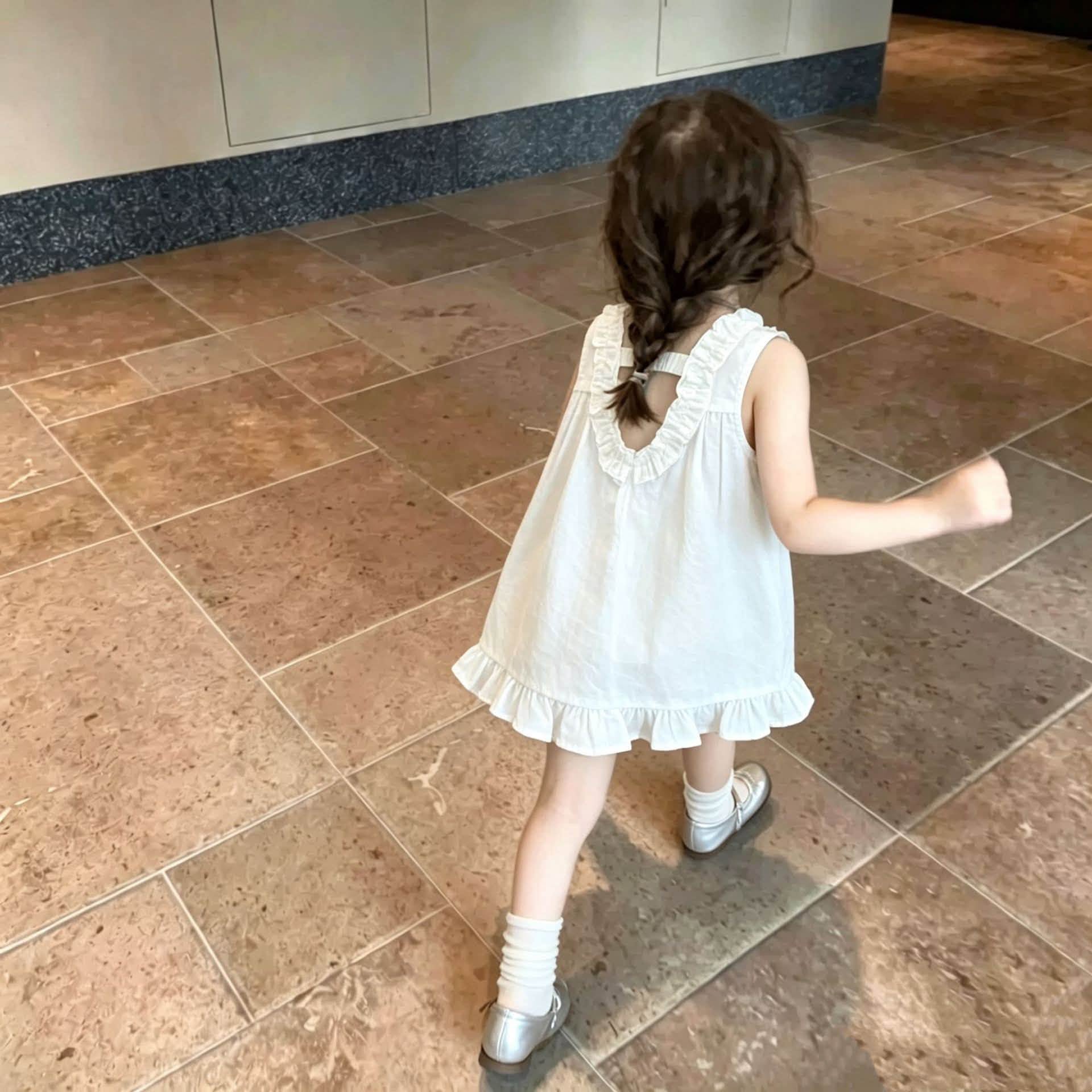 Váy sát nách cổ đính bèo hoa siêu dễ thương cho bé gái