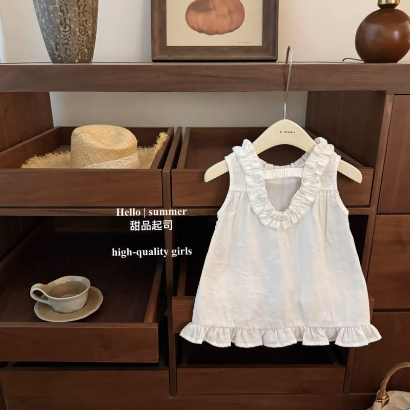 Váy sát nách cổ đính bèo hoa siêu dễ thương cho bé gái