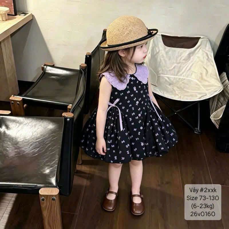 Váy cổ tím bướm nơ siêu dễ thương cho bé gái