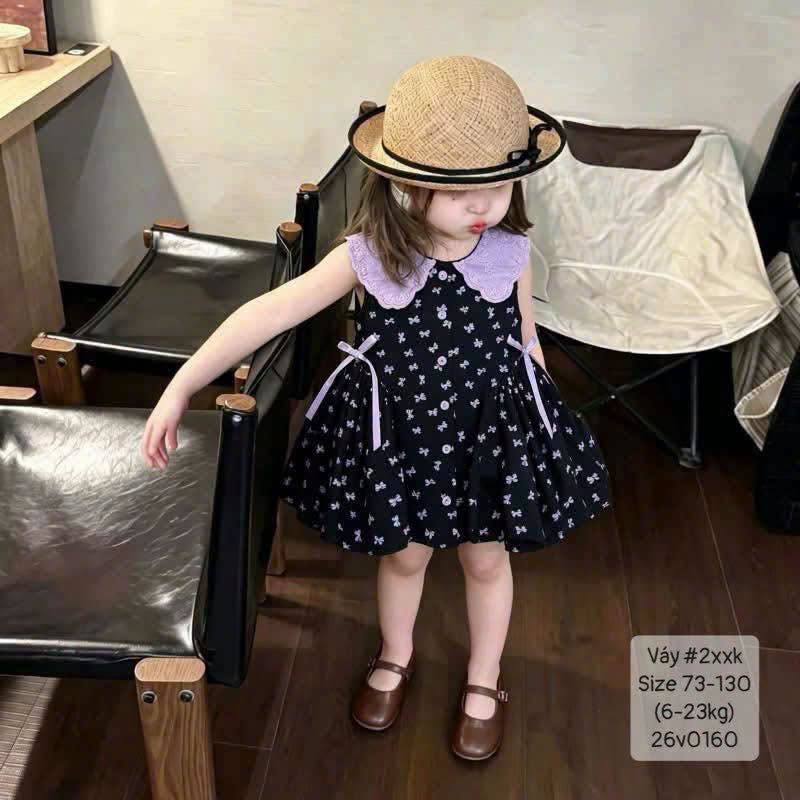 Váy cổ tím bướm nơ siêu dễ thương cho bé gái