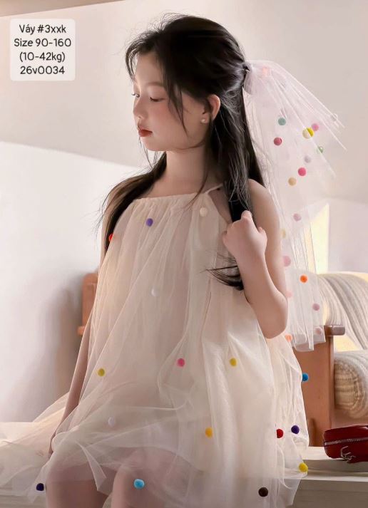 Váy dây voan cục bông xinh yêu cho bé gái