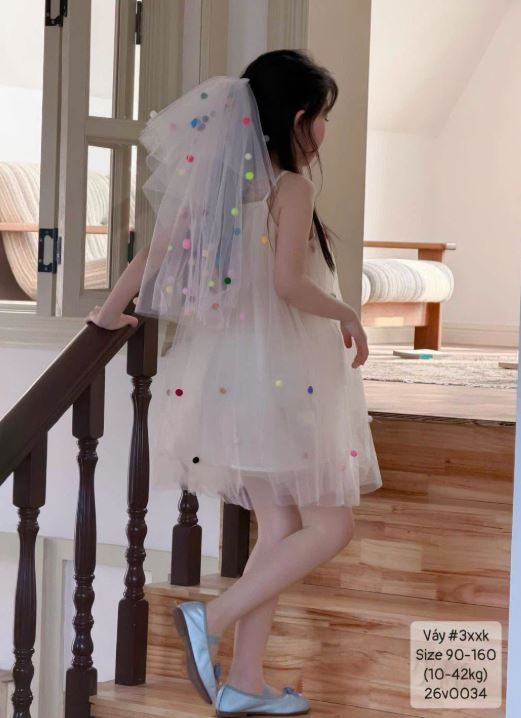 Váy dây voan cục bông xinh yêu cho bé gái