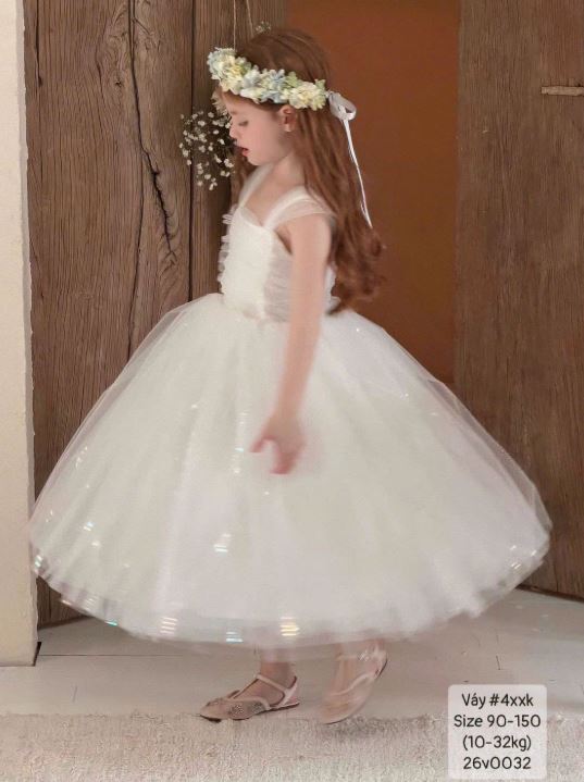 Váy công chúa trắng dây ngực siêu xinh cho bé gái