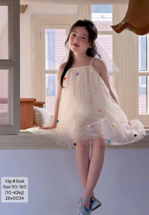 Váy dây voan cục bông xinh yêu cho bé gái