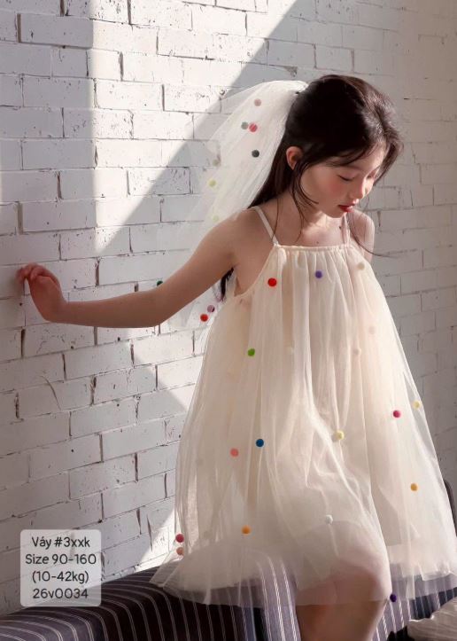 Váy dây voan cục bông xinh yêu cho bé gái