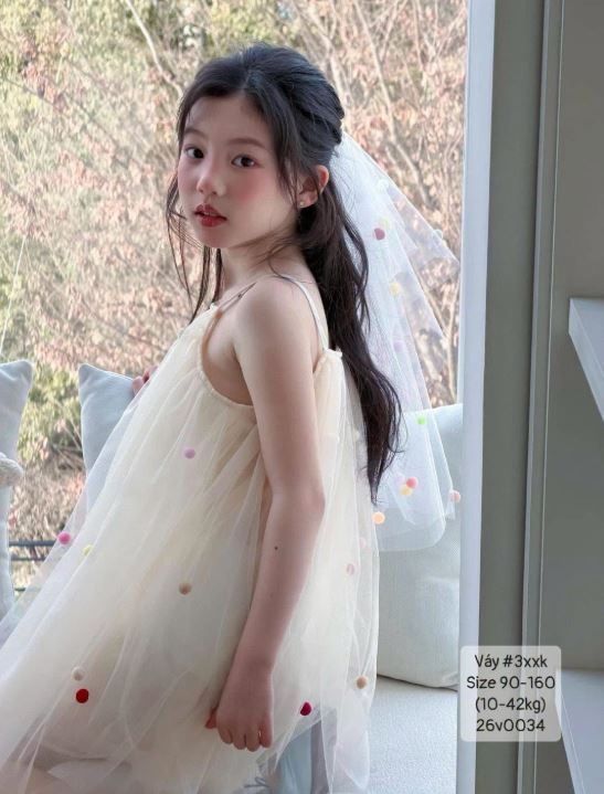 Váy dây voan cục bông xinh yêu cho bé gái