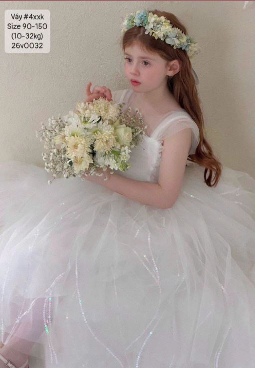 Váy công chúa trắng dây ngực siêu xinh cho bé gái