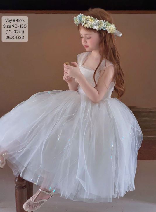 Váy công chúa trắng dây ngực siêu xinh cho bé gái