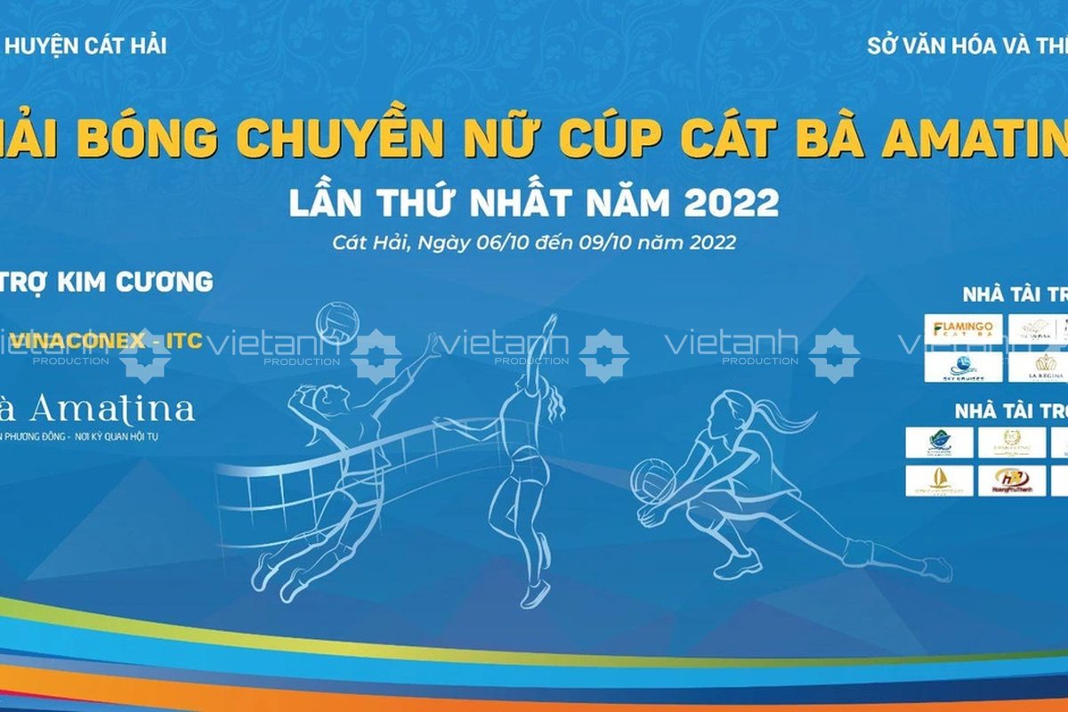 Backdrop nhận diện giải bóng chuyền nữ tại Cát Bà