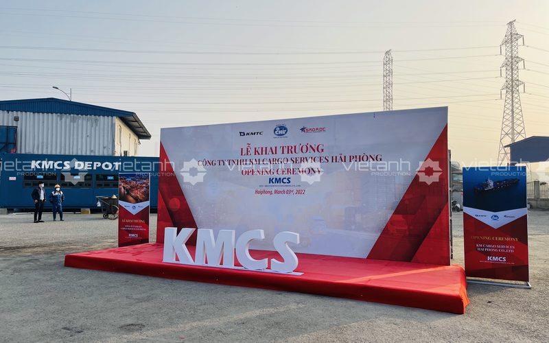 Backdrop lễ khai trương KM Cargo Services Hải Phòng