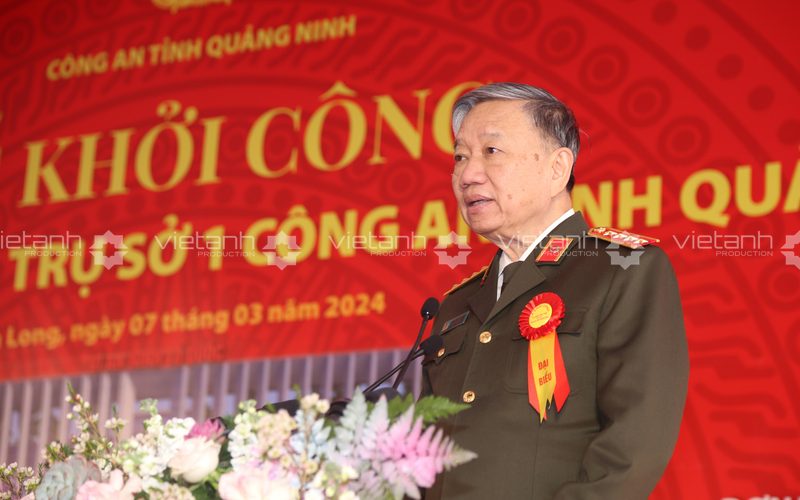 Đại biểu phát biểu tại Lễ khởi công Trụ sở 1 Công an tỉnh Quảng Ninh