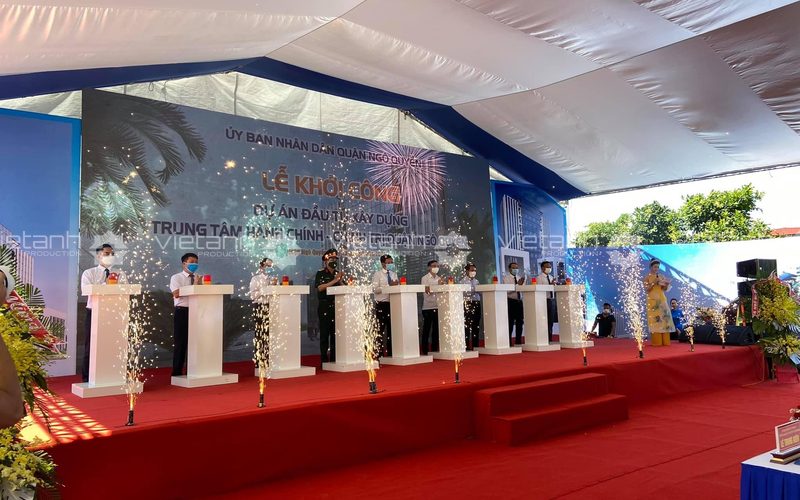 Hiệu ứng sân khấu trong nghi thức khởi công Trung tâm Hành chính quận Ngô Quyền