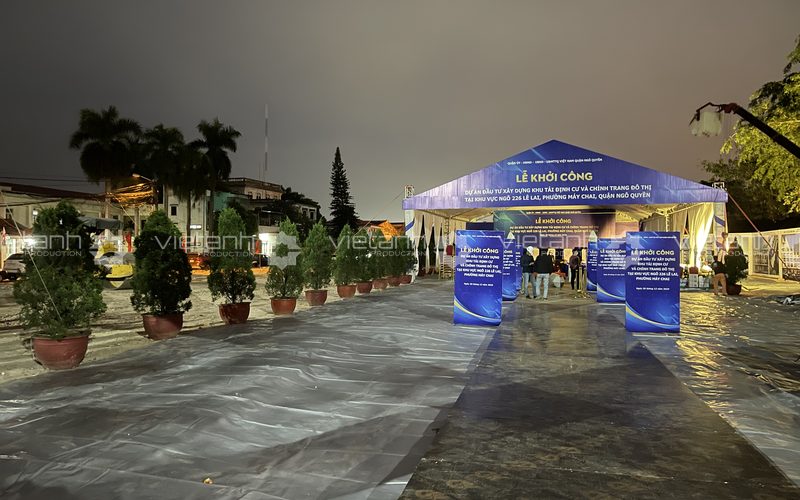 Không gian đón khách Lễ khởi công dự án 226 Lê Lai vào buổi tối