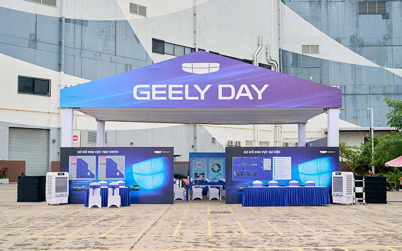 Lắp đặt thi công 120m2 backdrop sự kiện Geely Day Hải Phòng 2026