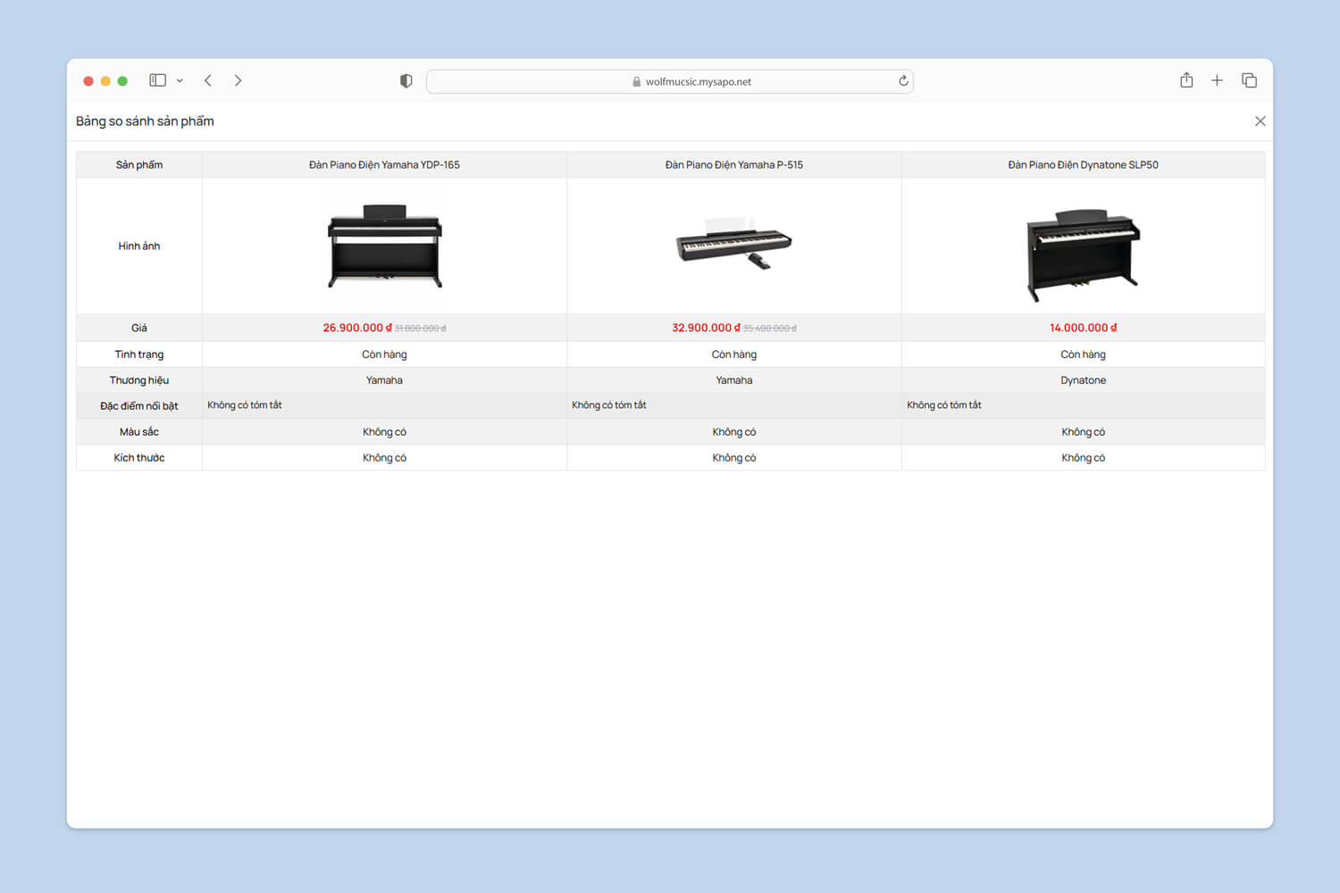 So sánh sản phẩm
