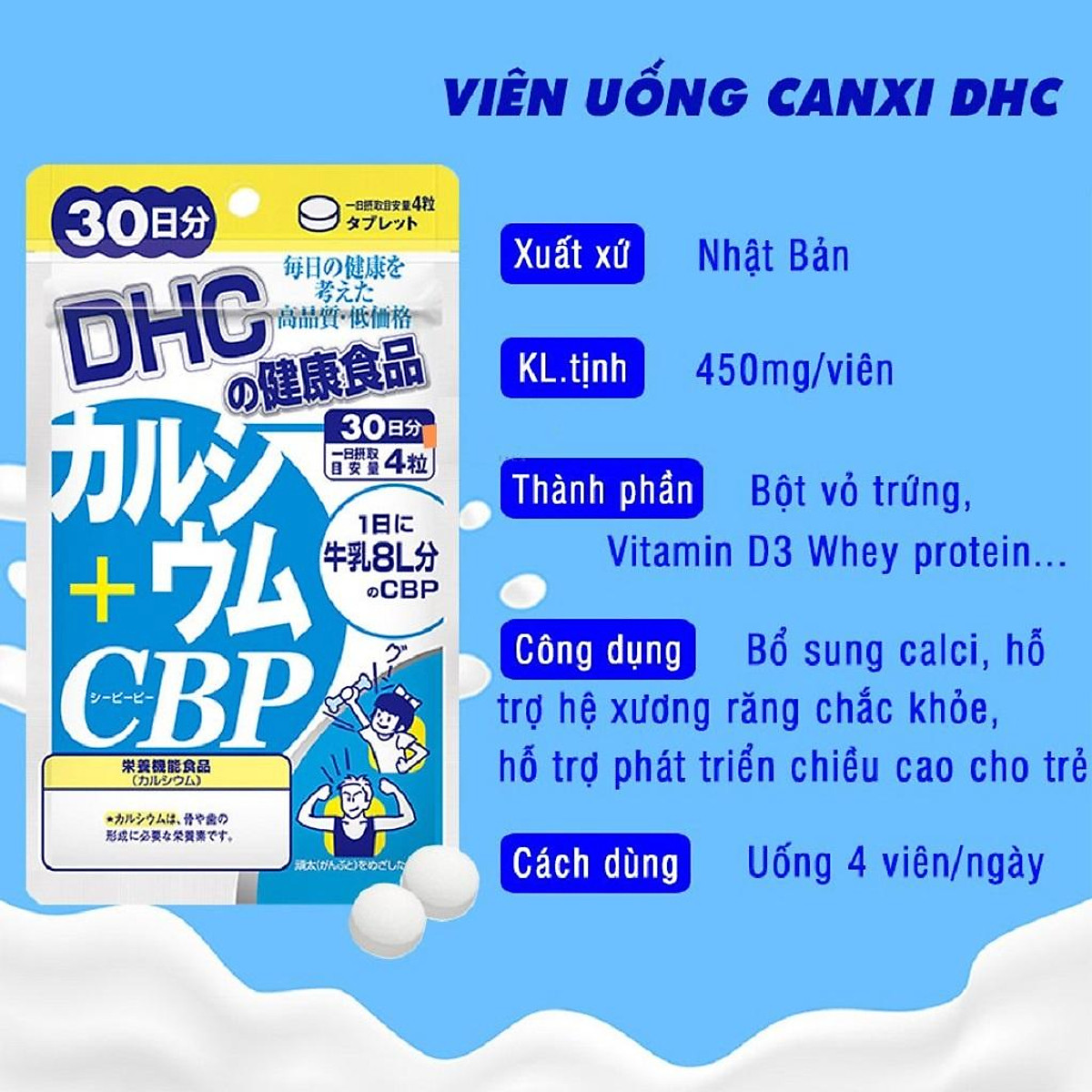 Viên uống Bổ sung Canxi DHC Calcium + CBP 30 ngày và 90 ngày