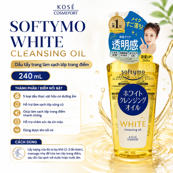 DẦU TẨY TRANG DƯỠNG TRẮNG DA SOFTYMO 240ml