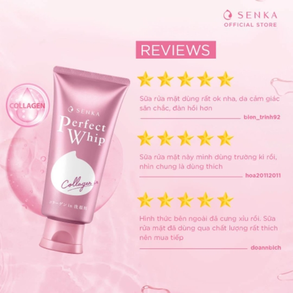 Sữa rửa mặt Collagen Senka Perfect Whip 120g (hồng mới)