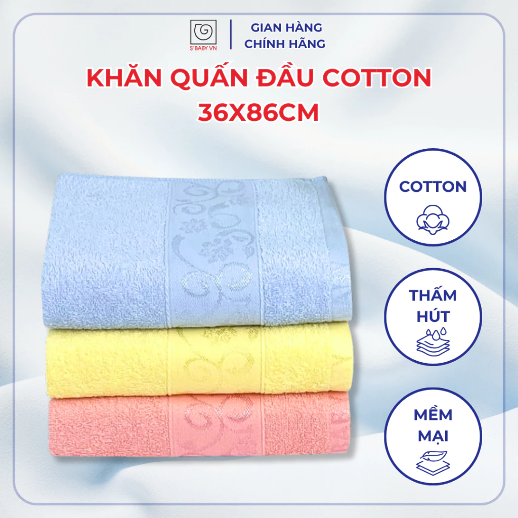 Khăn quấn đầu cotton S'baby 36x86cm