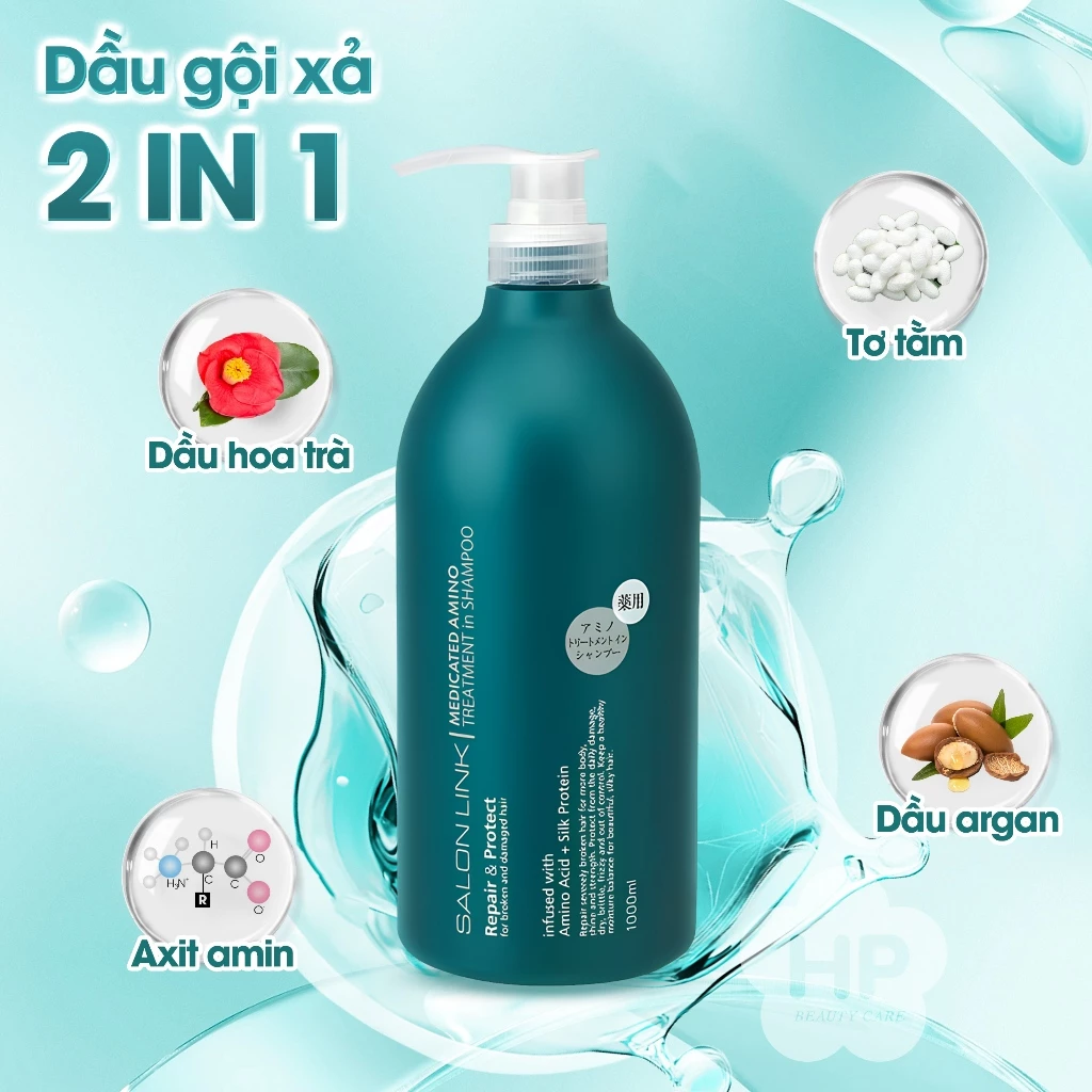 Kumano Dầu Gội - Xả 2 Trong 1 Salon Link Ngăn Ngừa Gàu Và Phục Hồi Tóc Hư Tổn 1000MI Salon Link Amino Shampoo