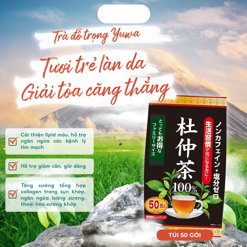 Trà lá đỗ trọng Yuwa Tochu 100% 50 gói x 2g