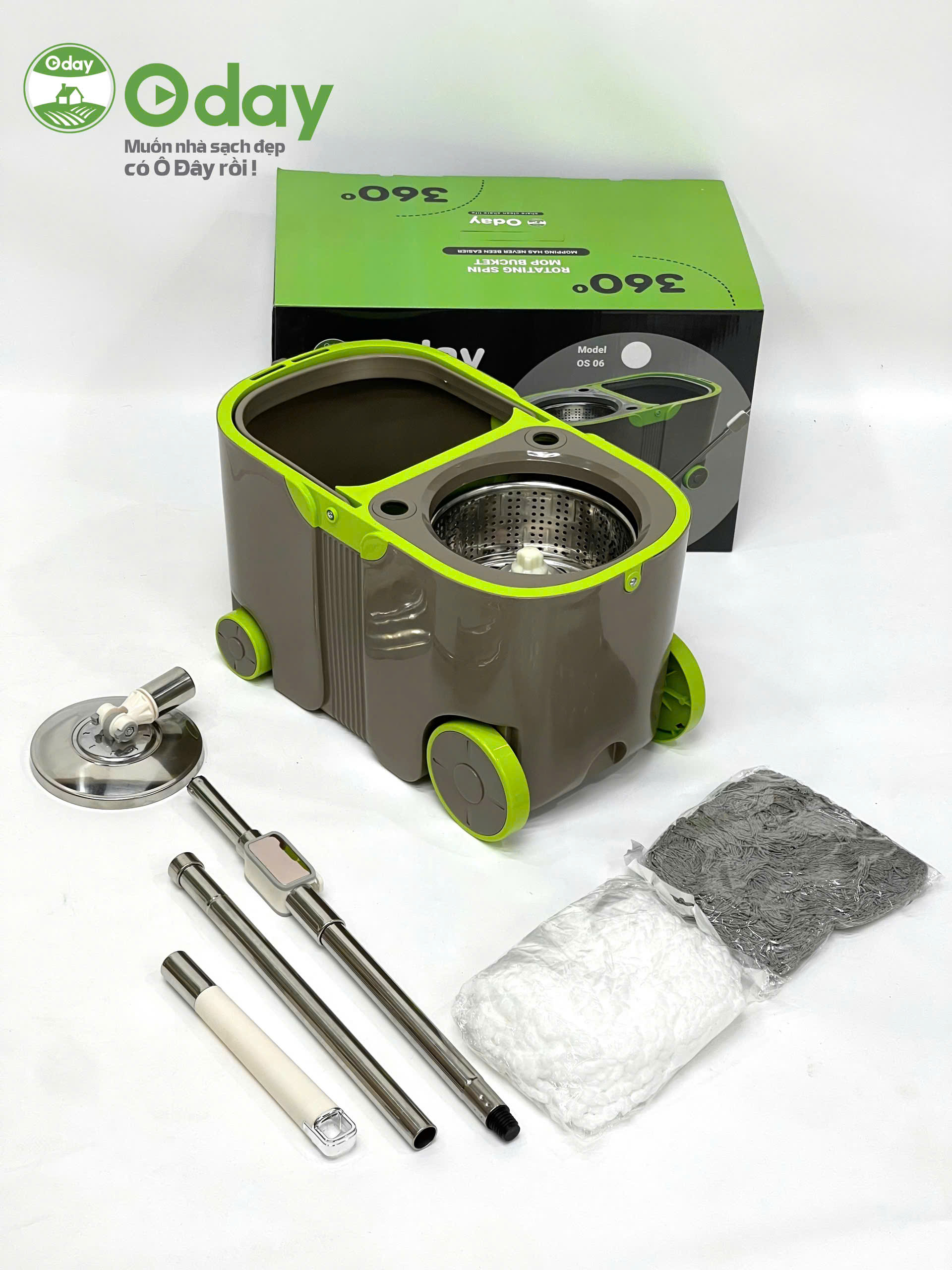 Bộ Lau Nhà 360 Độ Có 4 Bánh Xe, Cán Siêu Dài 1,5m Oday OS06