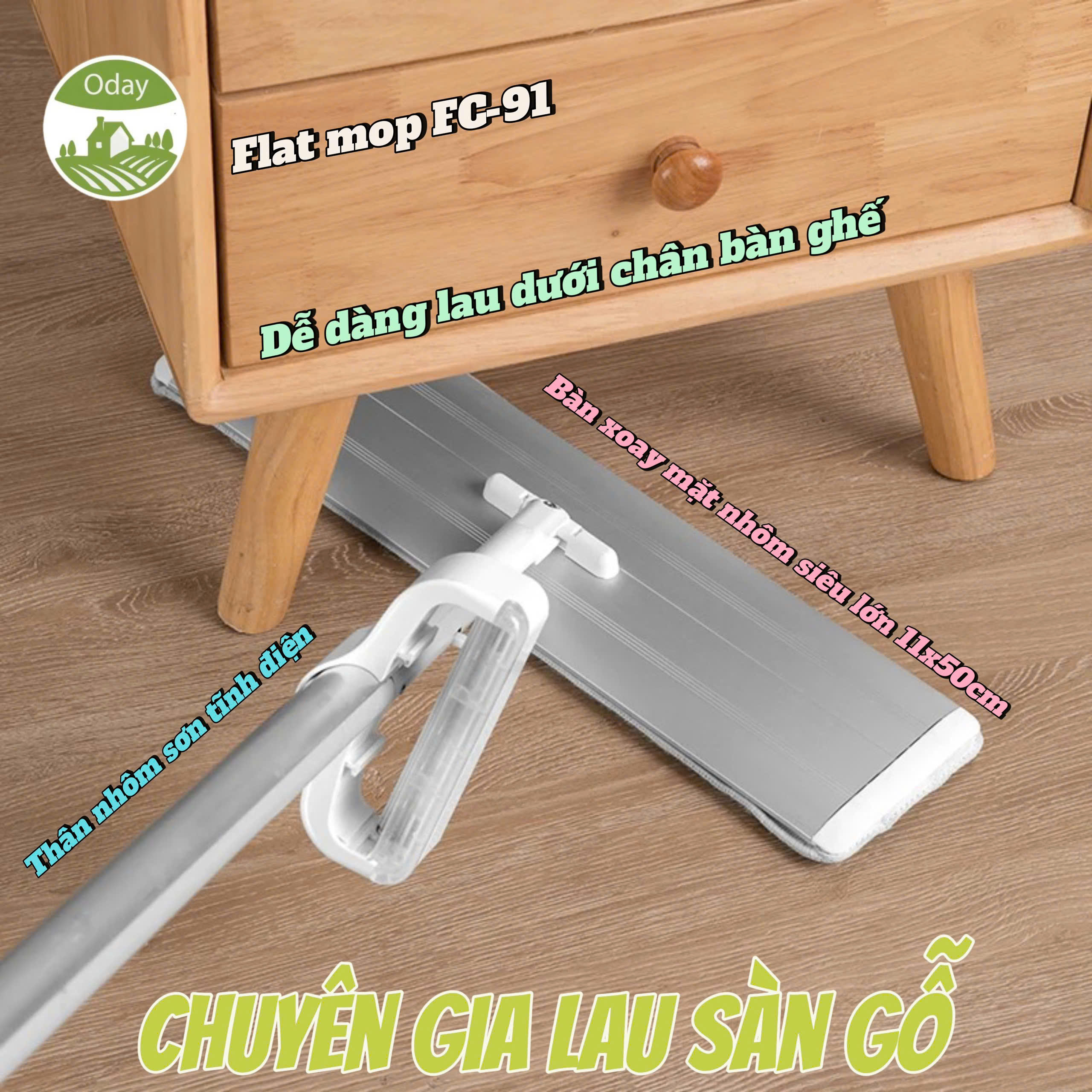 Cây lau tự vắt Flat Mop Oday FC91(không xô)