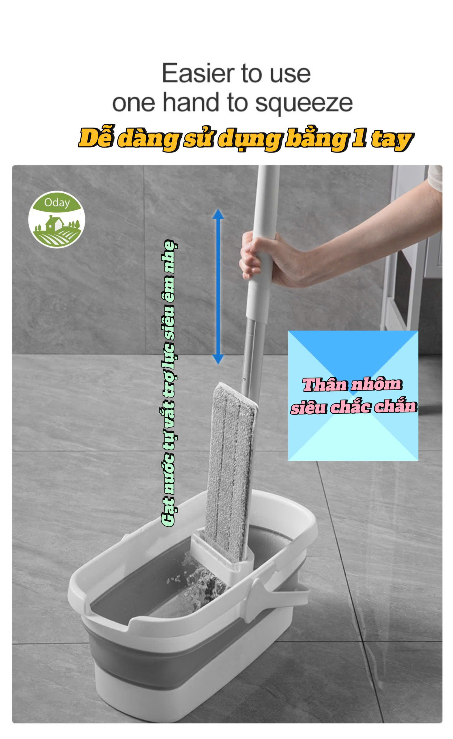 Cây lau tự vắt Flat Mop Oday FC91(không xô)