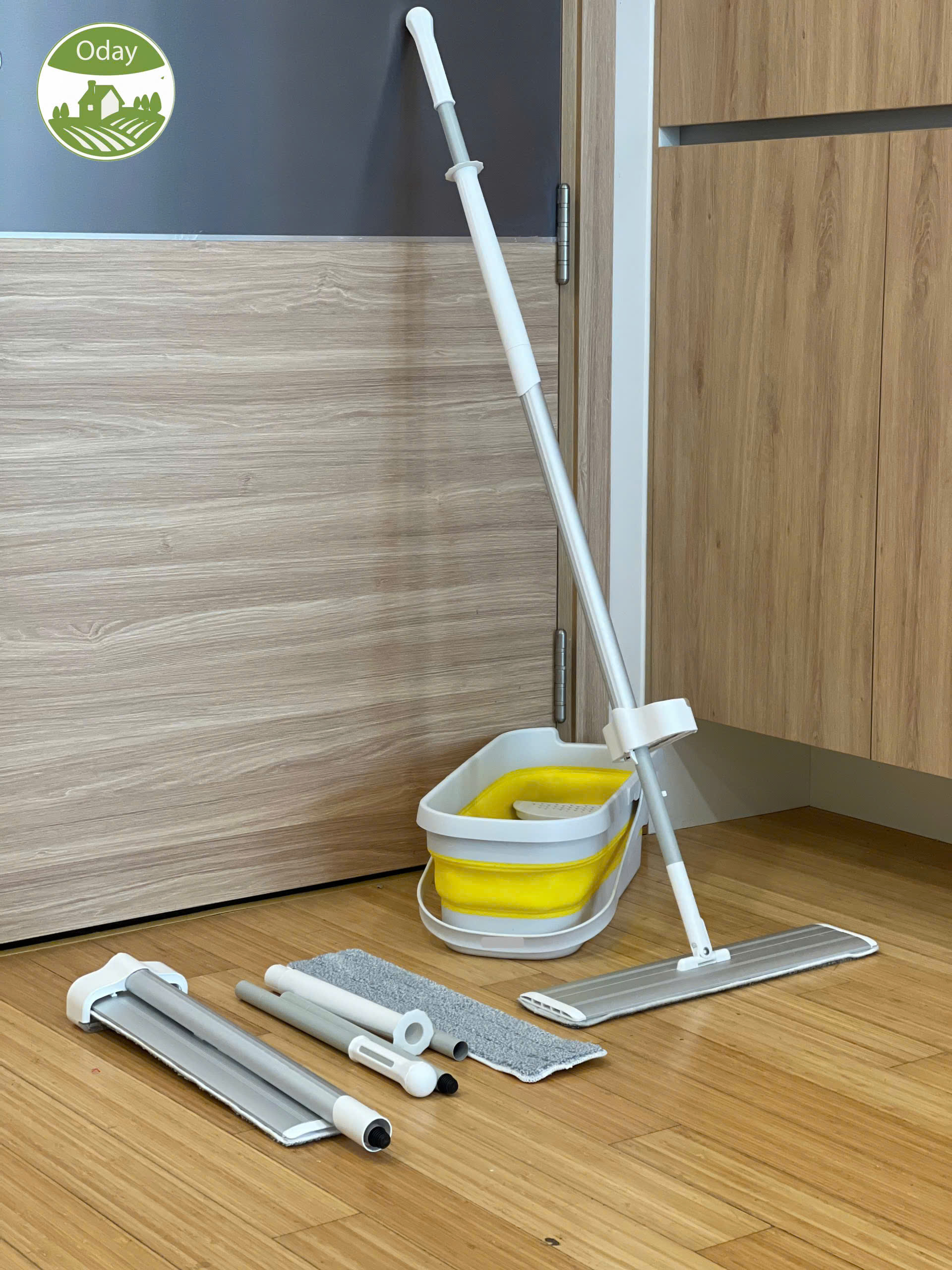 Bộ cây lau tự vắt size lớn Flat Mop Oday FC91+FT13(kèm xô gập)