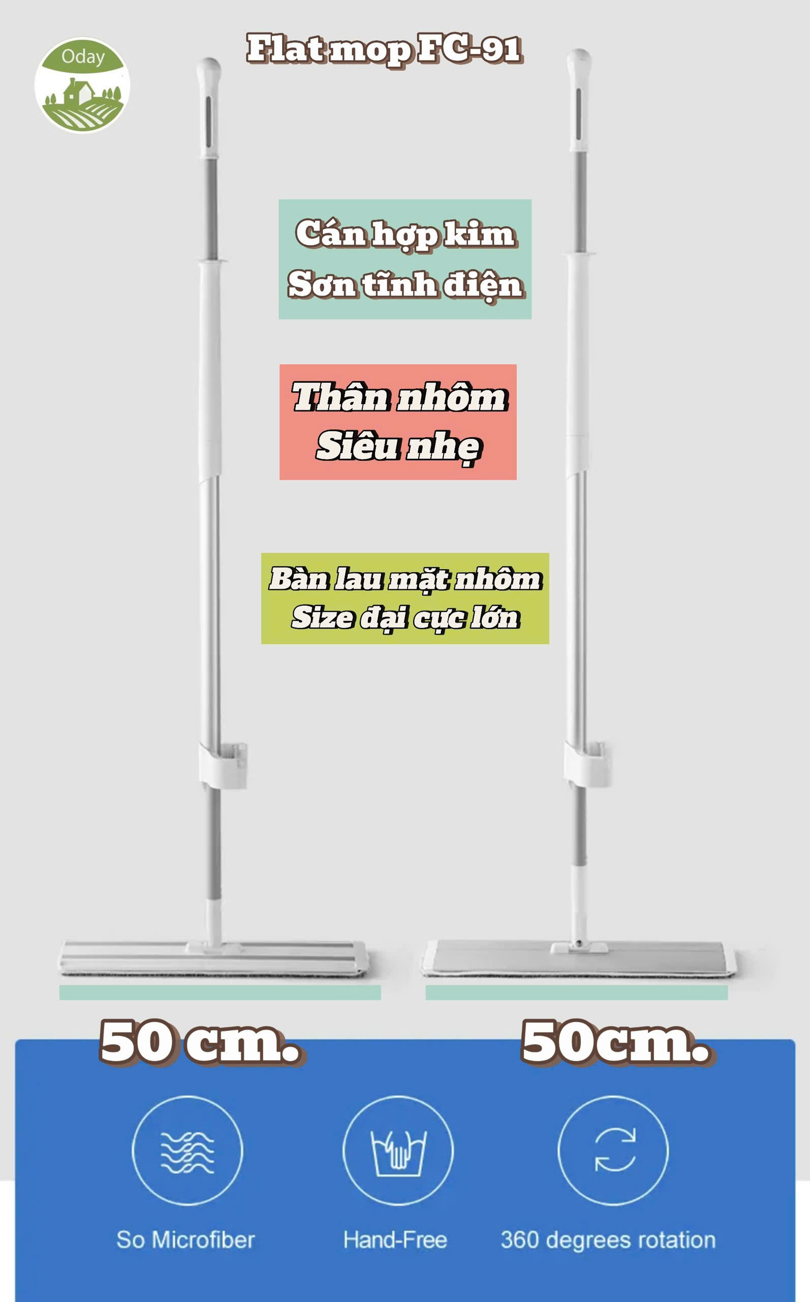 Cây lau tự vắt Flat Mop Oday FC91(không xô)