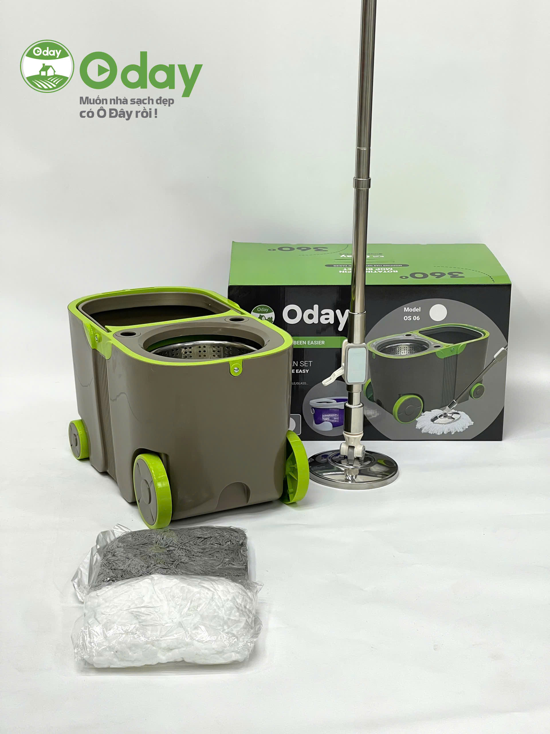 Bộ Lau Nhà 360 Độ Có 4 Bánh Xe, Cán Siêu Dài 1,5m Oday OS06