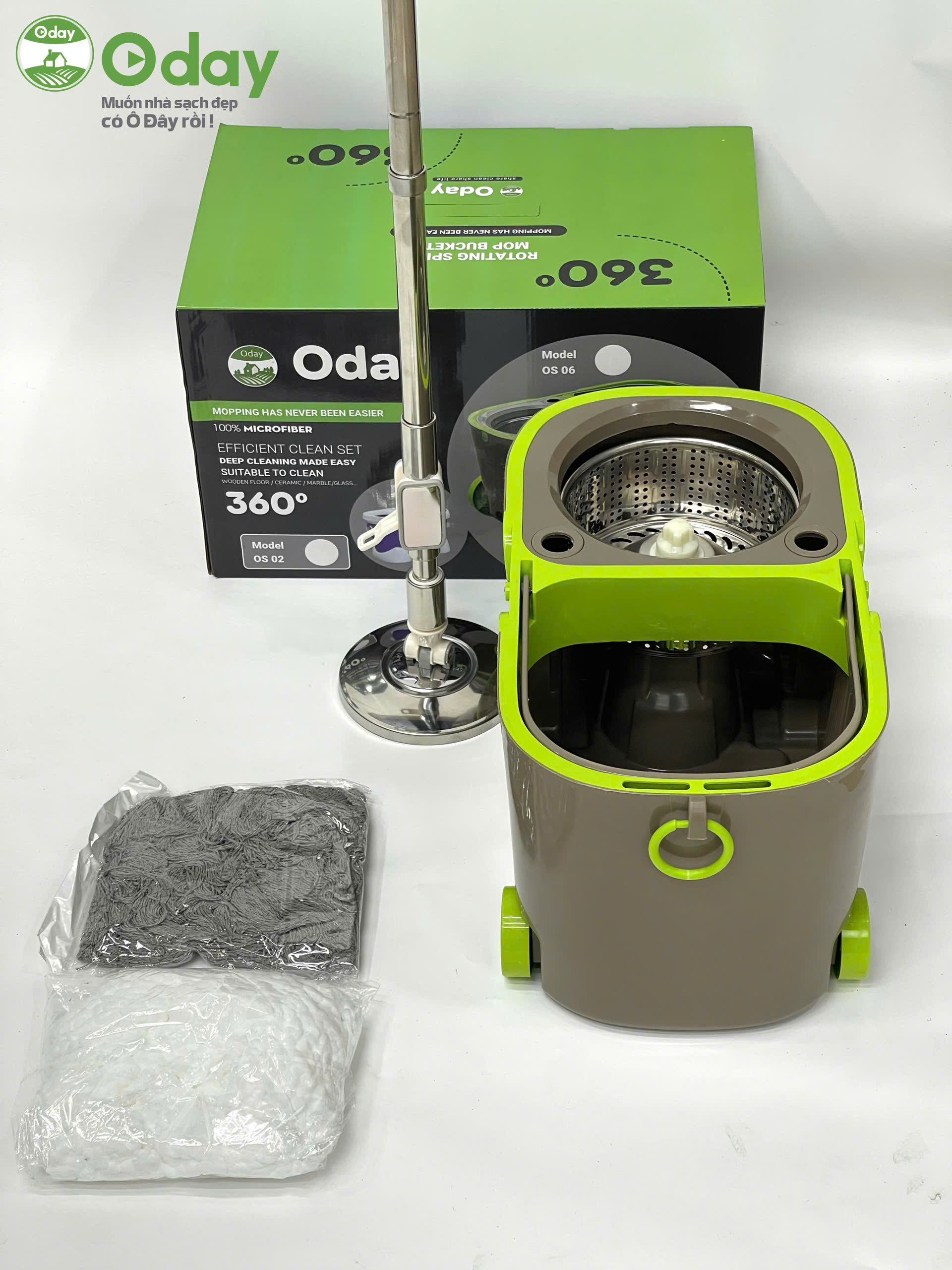 Bộ Lau Nhà 360 Độ Có 4 Bánh Xe, Cán Siêu Dài 1,5m Oday OS06