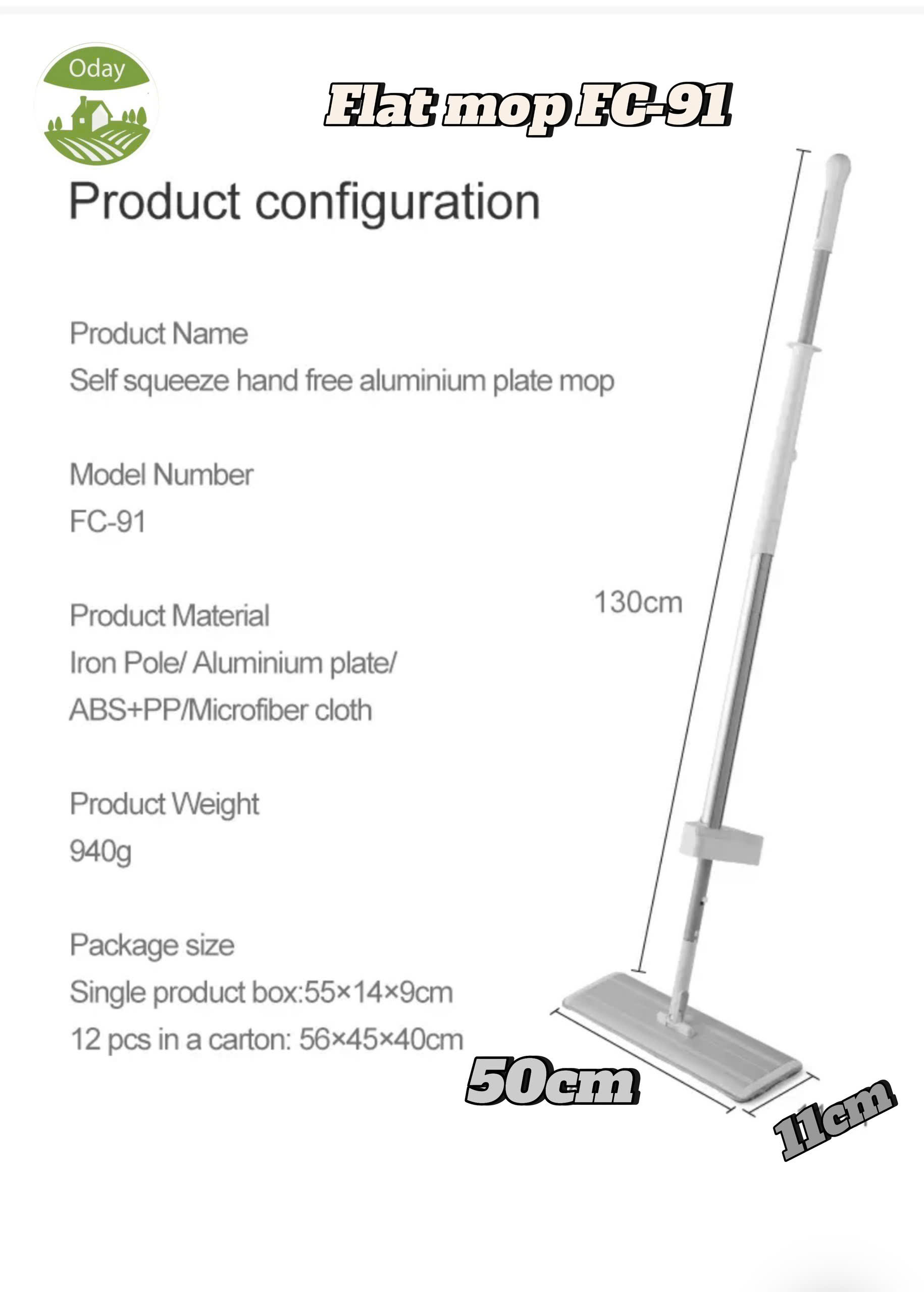 Cây lau tự vắt Flat Mop Oday FC91(không xô)